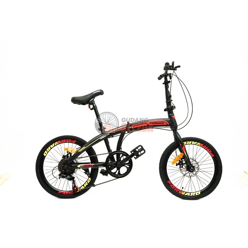 Sepeda Lipat Forward City 20 inch 7 Speed SNI termurah kredit COd Cicilan gojek murah folding bike-Black Red