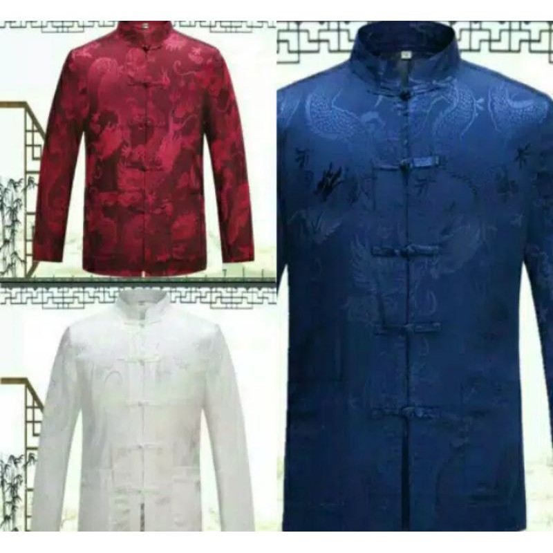 PROMO Cheongsam Pria Lengan Panjang Motif naga S-3L