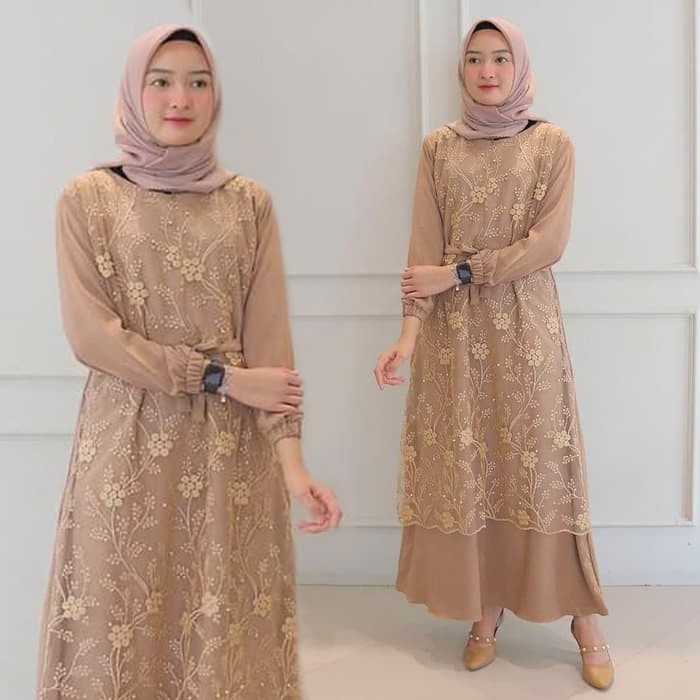 HM Baju Kondangan Kekinian / Yasmin Dress Pesta Wanita / Gamis brukat M L XL