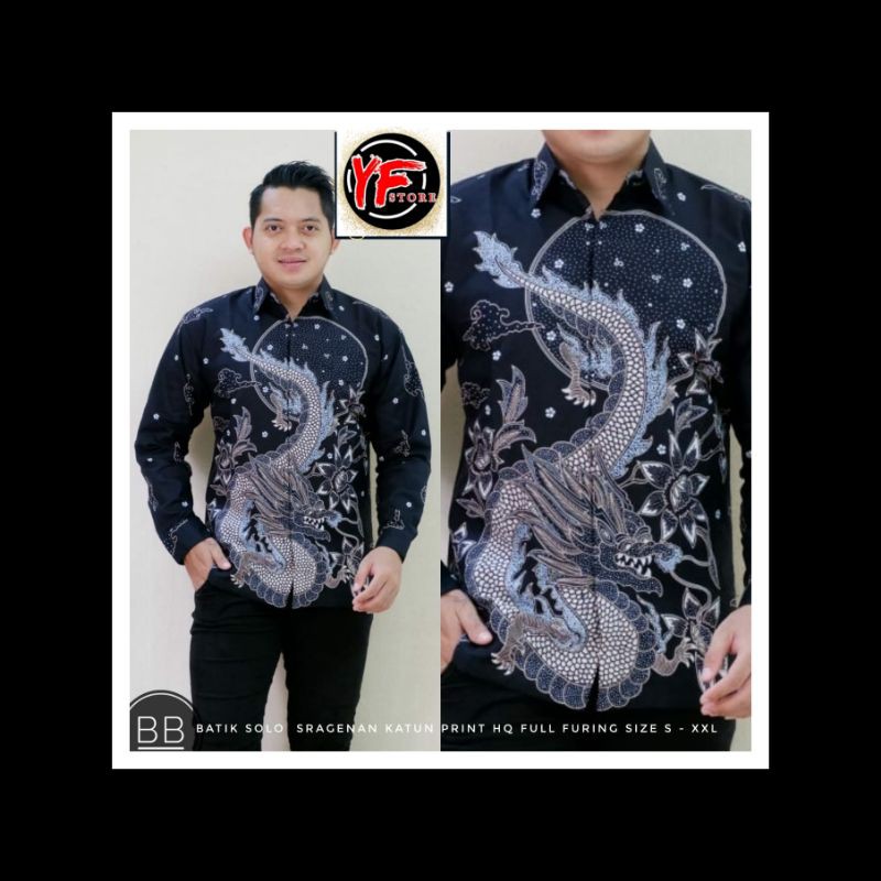 Batik Pria Lengan Panjang Naga Sakti Batik Sragenan Motif Masa kini Original Batik Solo Full Furing