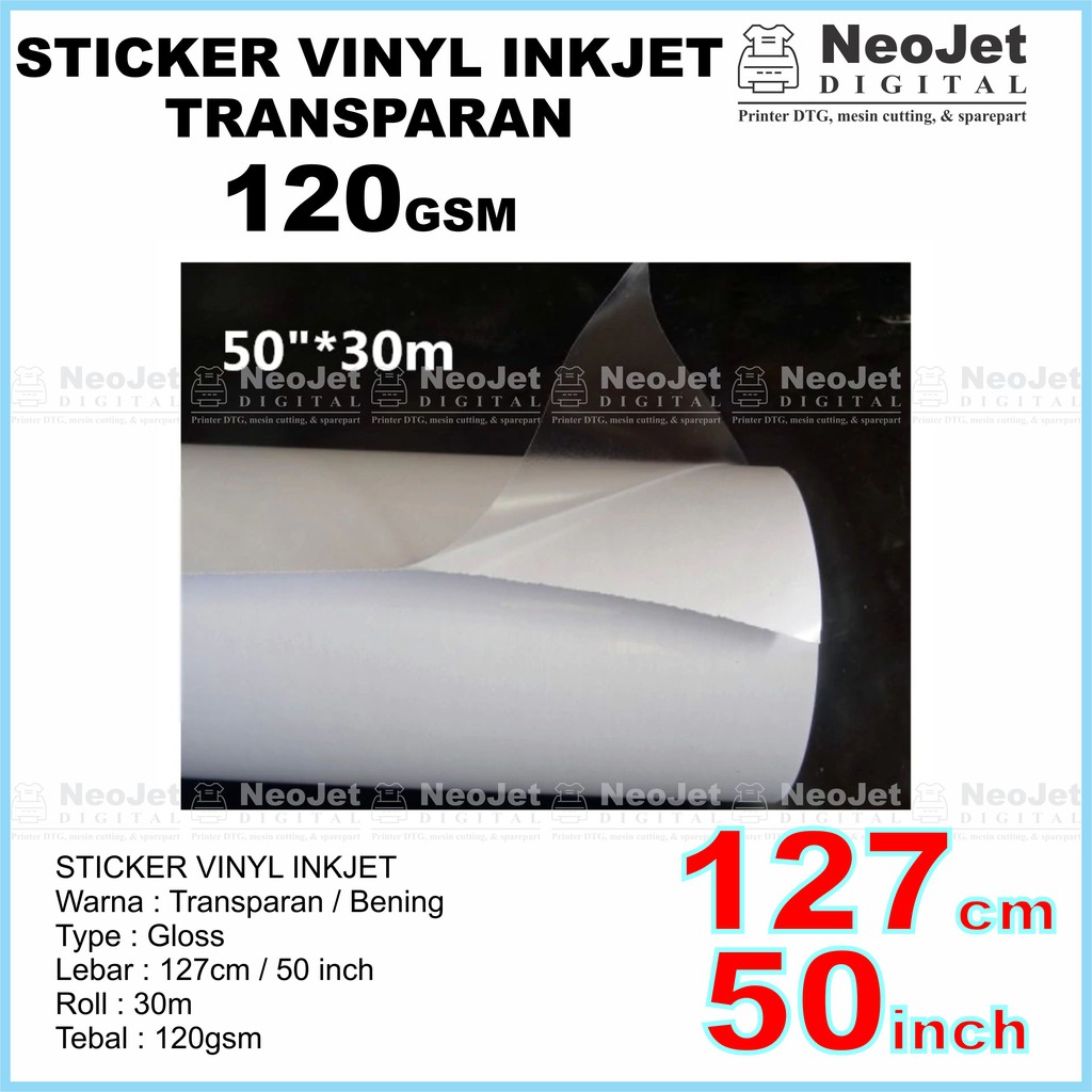 

Sticker Vinyl InkJet Roll 127 cm Transparan 30 meter Bening Murah Tinta Dye Pigment Art Paper