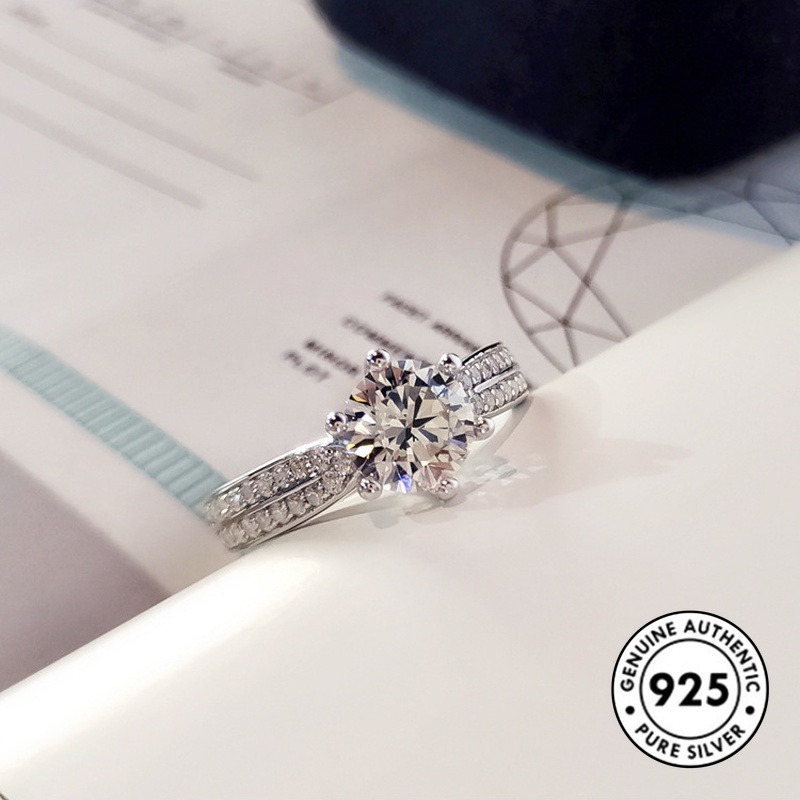 Cincin Berlian Bahan 925 Sterling Silver Gaya Elegan