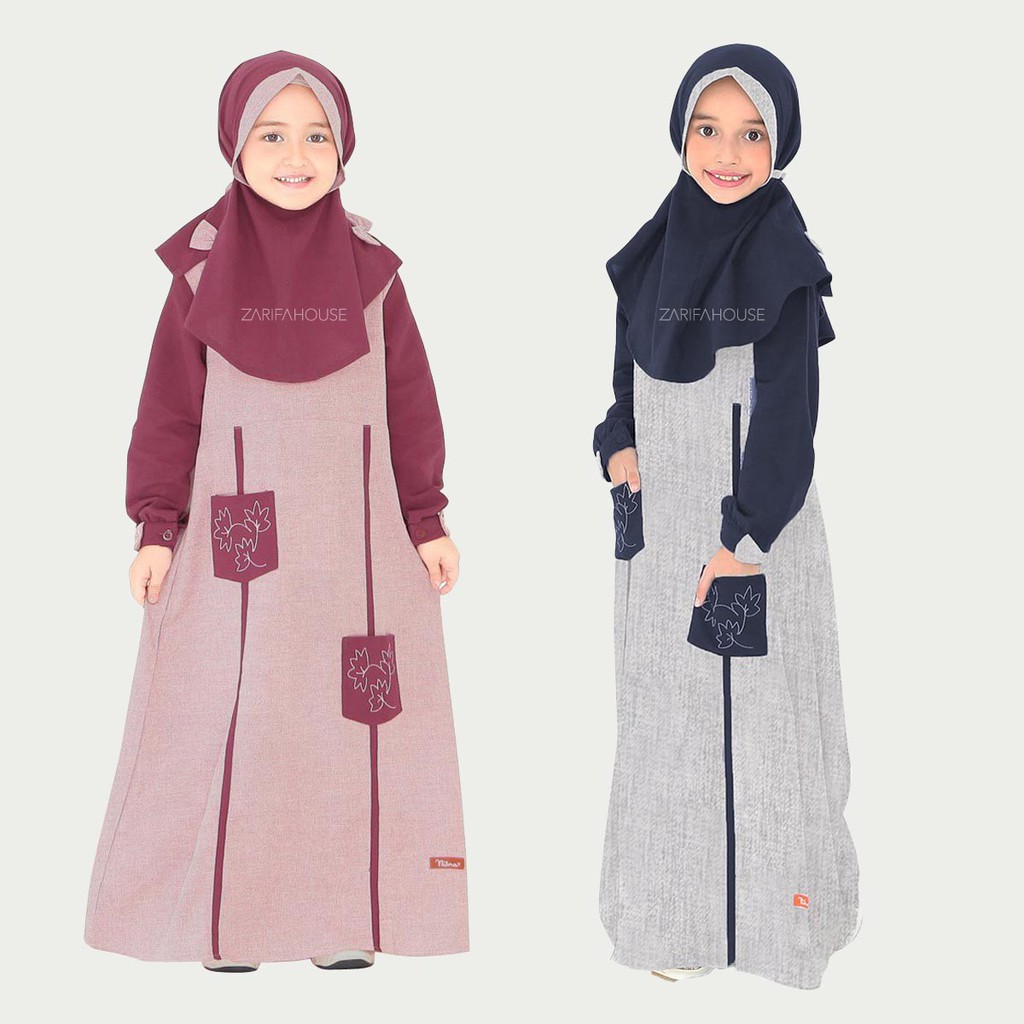 BISA COD - GAMIS ANAK NIBRAS NSAP 67 ABU MUDA / DUSTY PINK - SET HIJAB