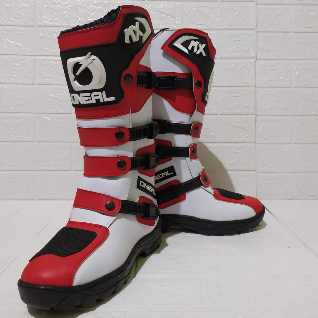 sepatu trail cross adventure logo 3D kualitas premium bots safety terlaris red white