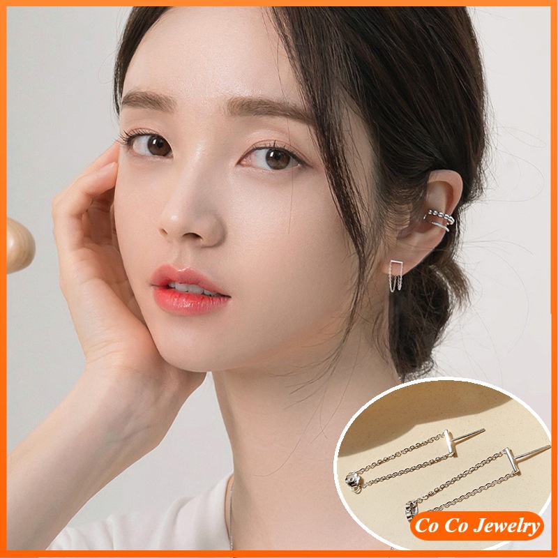 Anting Stud Rantai Geometris Gaya Korea Untuk Wanita