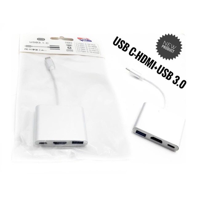 Converter USB Type C to HDMI + TypeC + USB 3.0 Adapter Cable