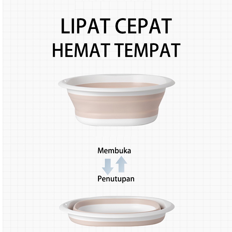 Rumah Tangga Baskom Plastik  Lipat Serbaguna Portable Silikon Baskom