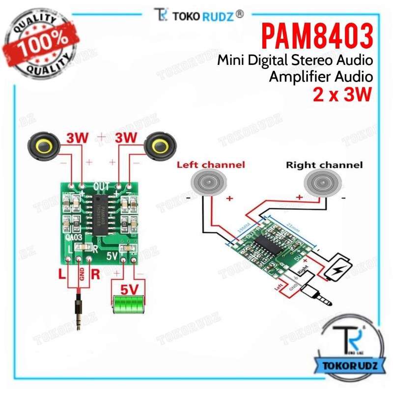 PAM8403 Mini Modul Audio Stereo Amplifier 5V Digital Dual Channel 2 x 3W