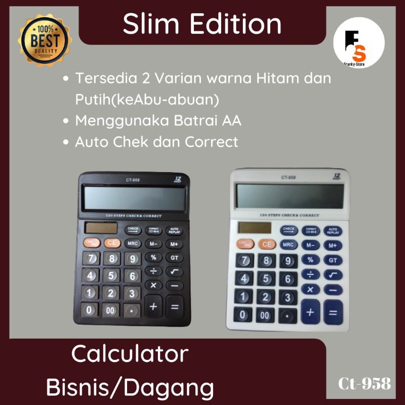 

Kalkulator Calculator Dagang Meja 12 Digit Tipis Slim Ukuran Sedang Chek Ulang. Ct 958