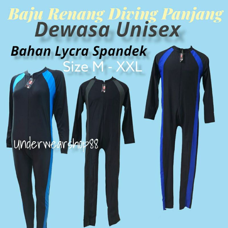 Baju Renang Diving Panjang Dewasa Unisex/Baju Renang Selam Panjang Dewasa Unisex/Diving Swimsuit Panjang/Bahan Lycra Spandek/Size M - XXL/Baju Renang Dewasa Unisex