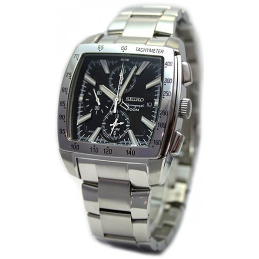 Seiko Mens SNAC25P1 Chronograph Black Dial Solid SS | Jam Pria SNAC25