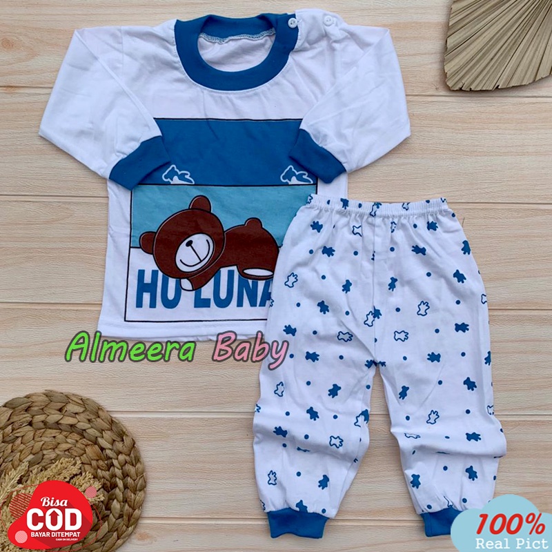 Setelan Baju Bayi Laki Perempuan Usia 3-12 Bulan Motif Sleep Bear Almeera Baby and Kids