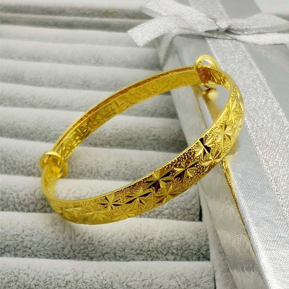 Needway   Adjustable Bangle Warna Emas Mengkilap Pernikahan Pengantin Dekorasi Perempuan 24 K Perhiasan Hadiah Arab Saudi Wanita Gelang