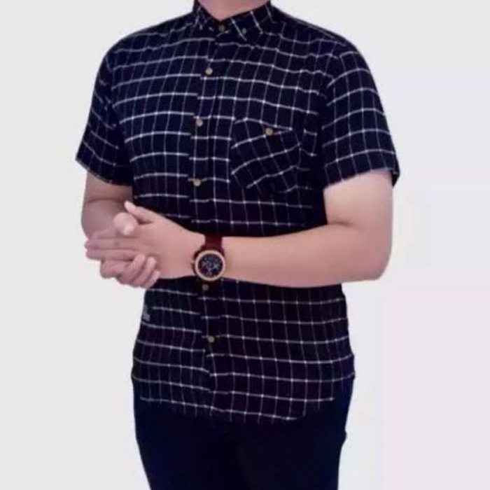 Kemeja pria lengan pendek Kemeja flanel pria lengan pendek Kemeja flanel