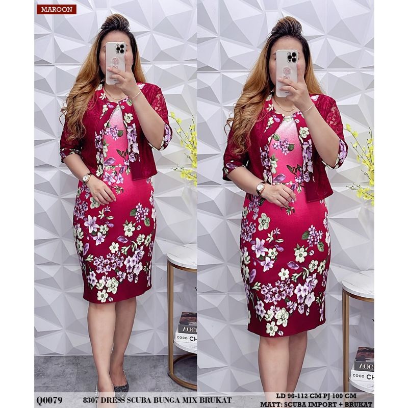 DRESS SCUBA PREMIUM MIX ROMPI BROKAT LEPAS MOTIF FLOWER LD 96-112