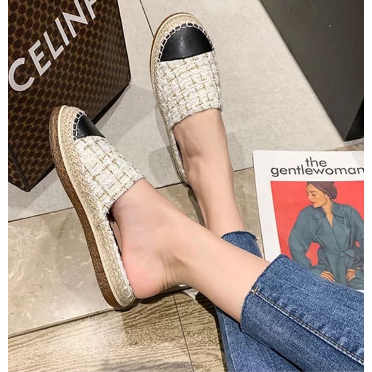 [COD] 10555 Sandal Import Wanita Espadrilles Slip On Mules
