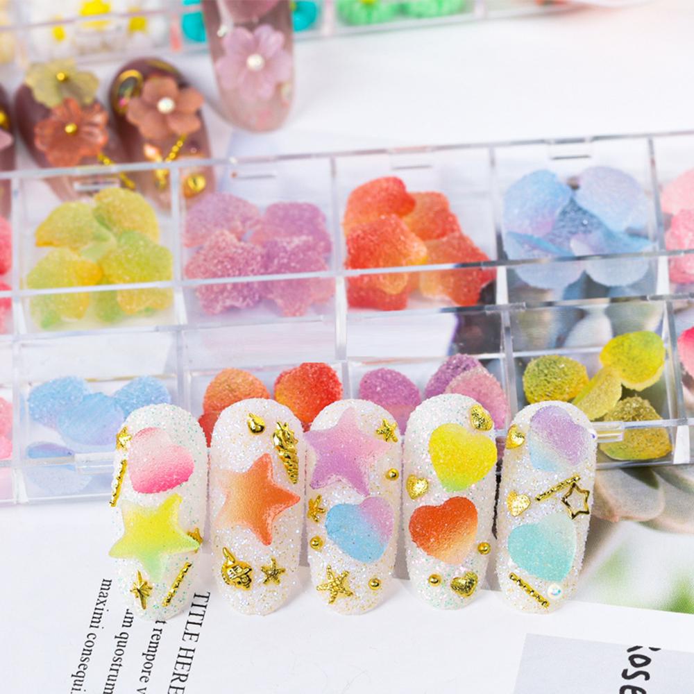 AUGUSTINA Agustin 3D Bunga Resin Mawar Warna-Warni Berbagai Berujung Lima Bintang Hati Kelopak daisy Kecil Gummy Candy Sunflower Nail Rhinestones