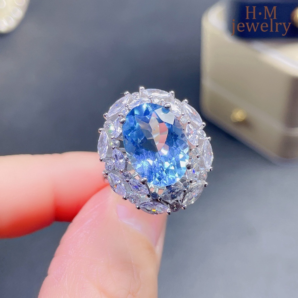 Cincin Sterling Silver 925 Dengan Batu Topaz Biru Natural Untuk Wanita