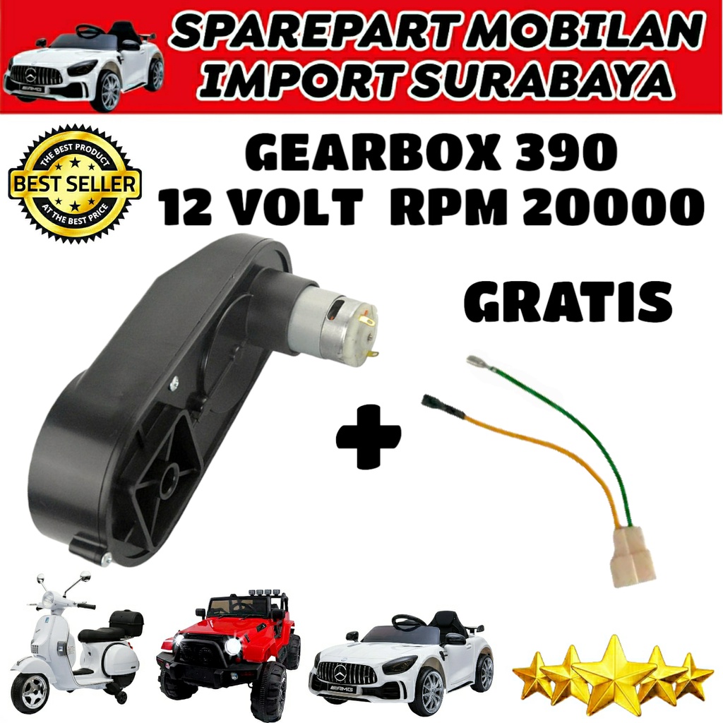 RS 390 GEARBOX GER BOX GEAR BOX GERBOK DINAMO MOBIL MAINAN MOTOR AKI ANAK 12 VOLT 20000 RPM 12V PMB PLIKO UNIKID EXOTIC YUKITA JEEP MOBIL AKI ANAK