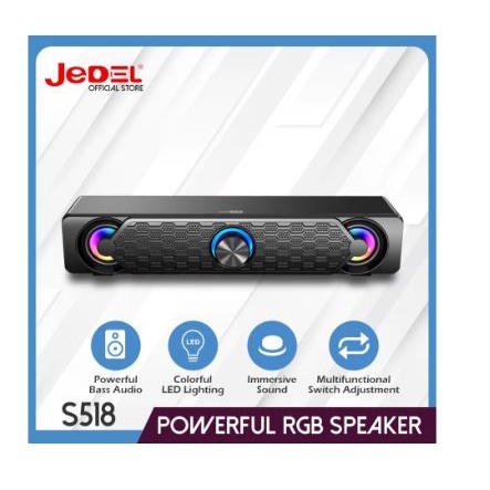 Speaker gaming jedel wired audio 3.5mm usb stereo bass rgb soundbar s518 s-518 - sound bar