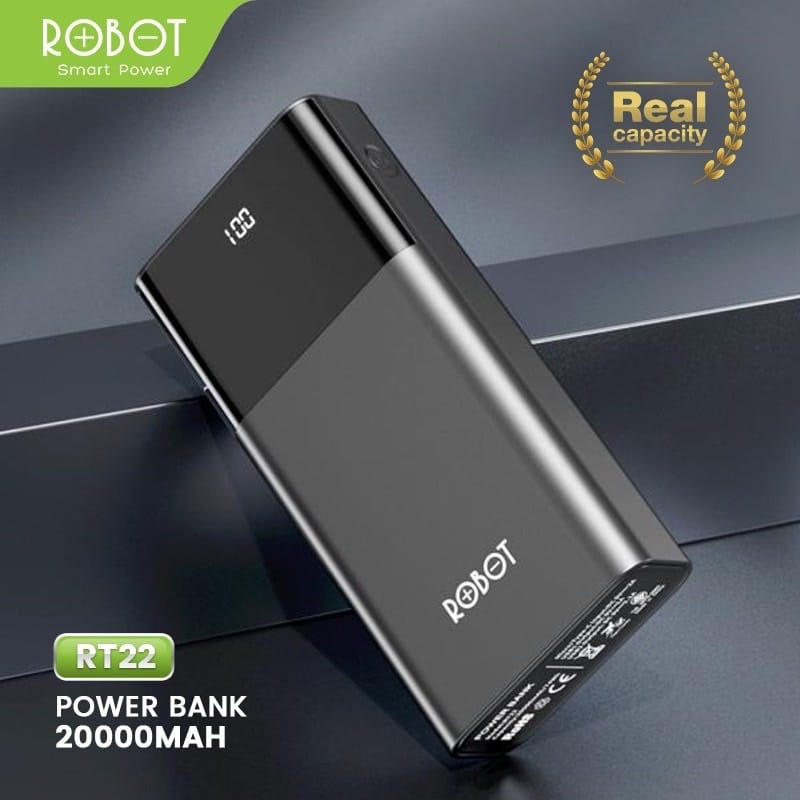 A_    ROBOT Power Bank RT22 Powerbank 20000mah Dual Port Input &amp; Output Led Indicator Garansi Original Resmi