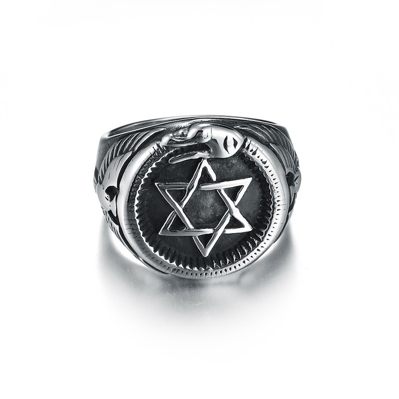 Fashion Stainless Steel Six-pointed Star Blessing Ring Jewelry