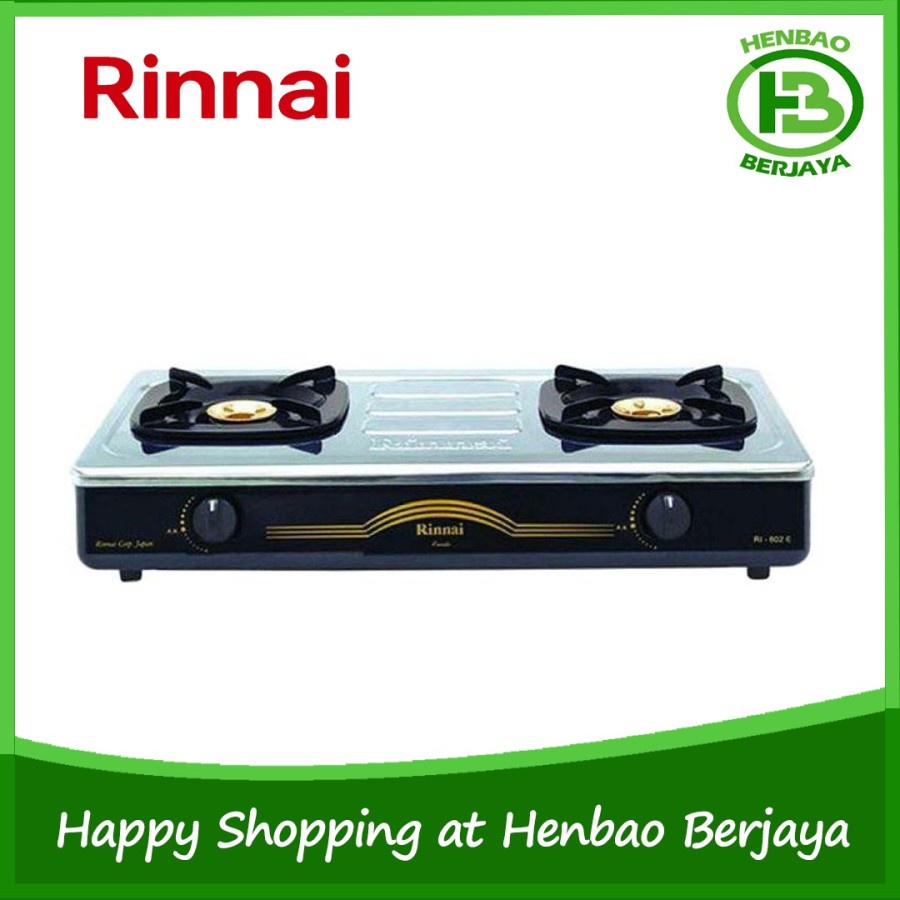 Rinnai Kompor Gas 2 Tungku RI602E Api Ekonomis Hitam Stainless Steel