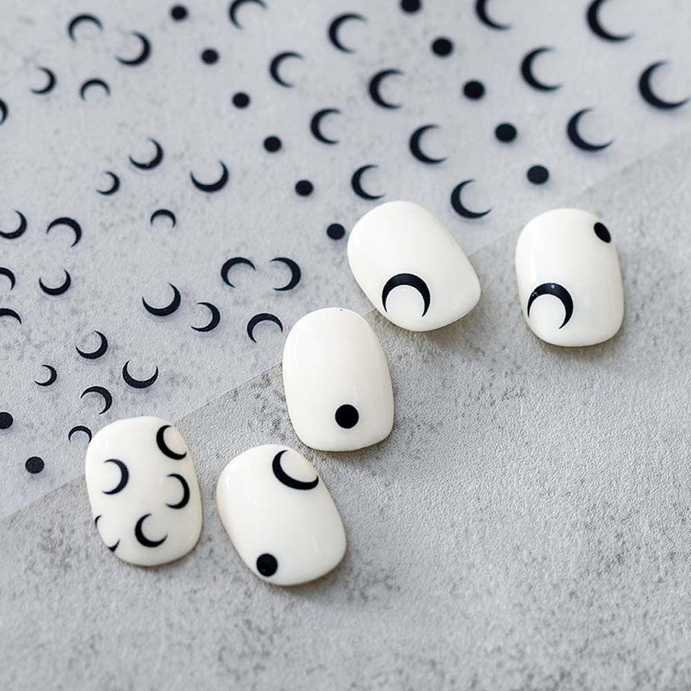 AUGUSTINA Agustina Stiker Nail Art Pesona Relief Awan Bulan Hitam Perekat DIY Alat Kuku