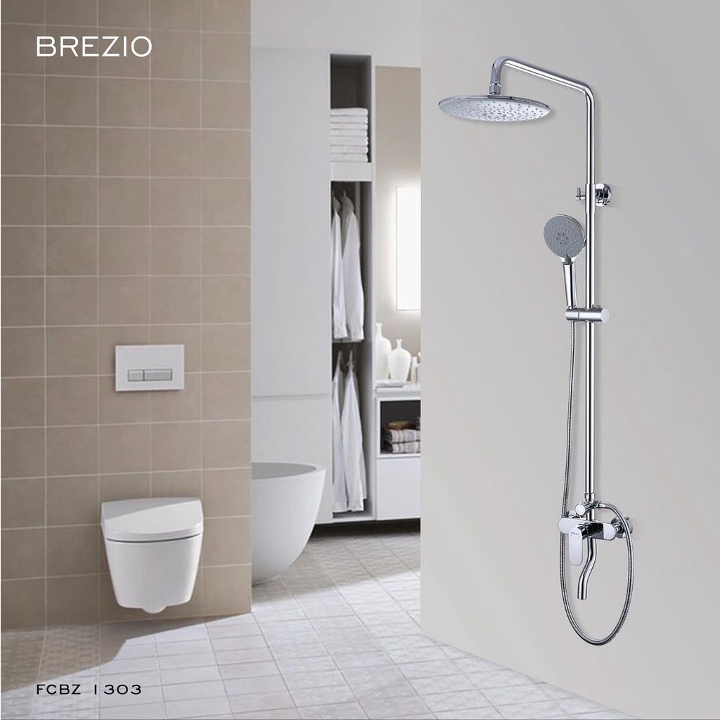 BREZIO FCBZ 1303 SHOWER TIANG SET MIXER PANAS DINGIN CHROME KERAN KRAN AIR