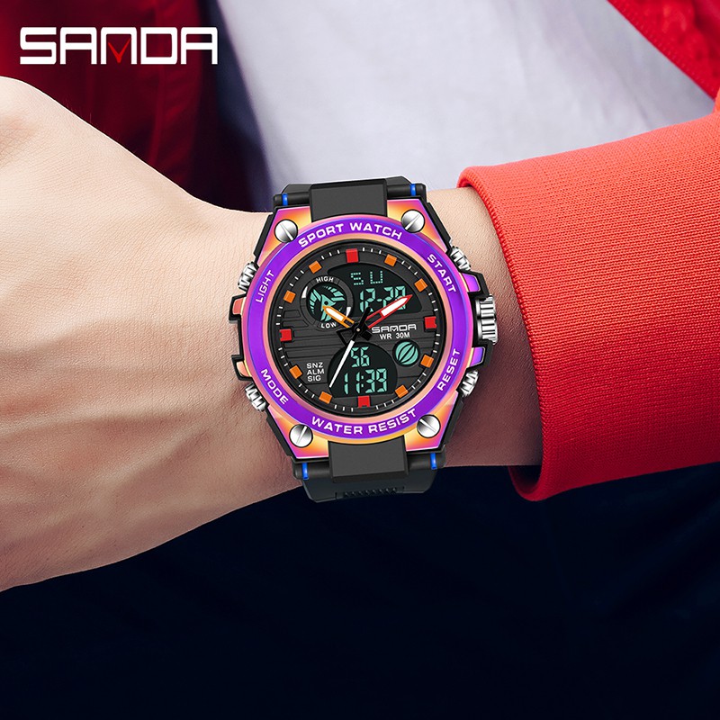 SANDA 739 Jam Tangan Pria Digital Analog Tali Rubber Fantasy Anti Air WATCHKITE WKOS