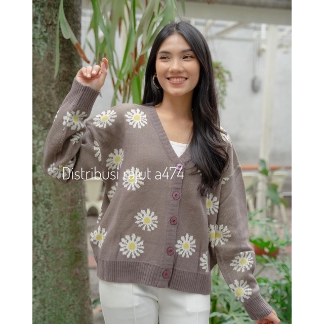 Vabesha Cardi rajut motif bunga| Cardingan Crop Top Atasan Cardingan Wanita Top Lengan Panjang