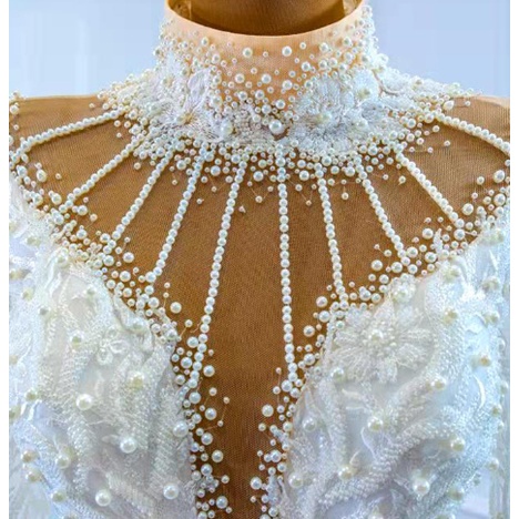 GAUN PENGANTIN PUTRI DUYUNG GAUN PERNIKAHAN LENGAN PANJANG WARNA PUTIH MEWAH WHITE OFF WEDDING DRESS