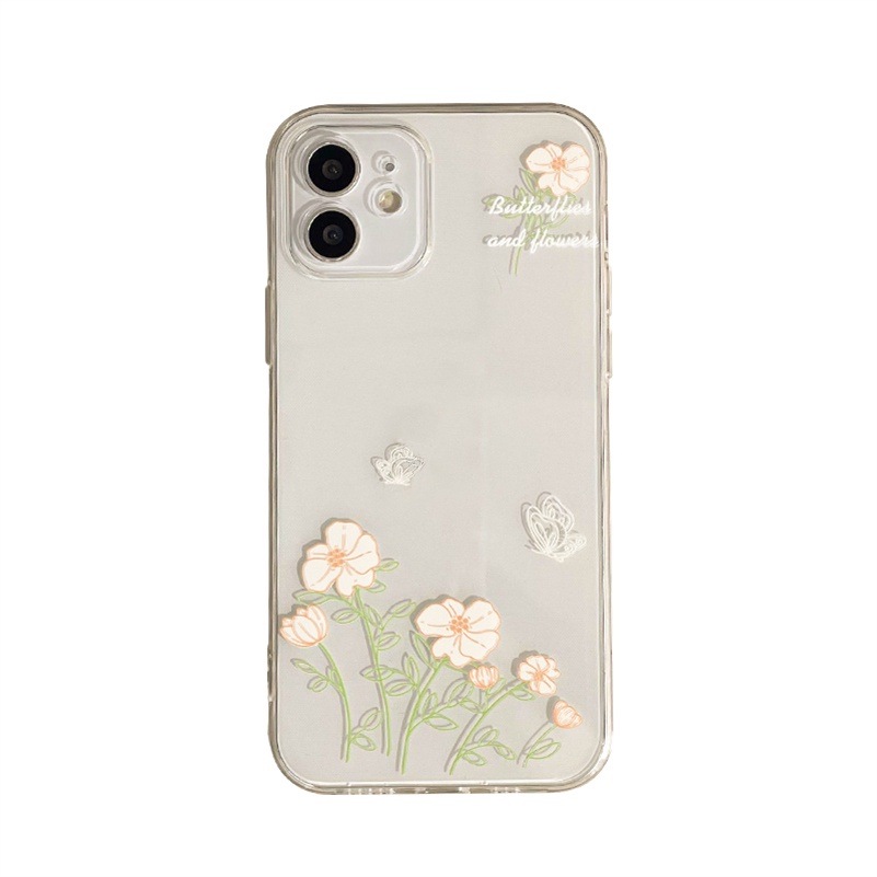 Soft Case Bahan Silikon Motif Bunga Butterfly Untuk Compatible for iPhone 14 12 11 Pro Max X Xr Xs Max SE 8 7 6 6s Plus Fresh Simple Butterfly Flower Clear Phone Case Soft Silicone Shockproof Phone Back Casing Cover