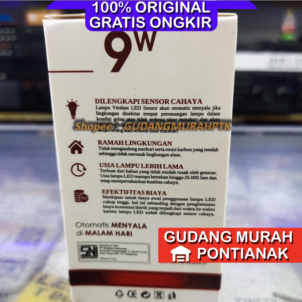 Lampu LED Sensor Cahaya saat Gelap Akan MENYALA dan akan MAti saat terkena cahaya VERDANT 9W