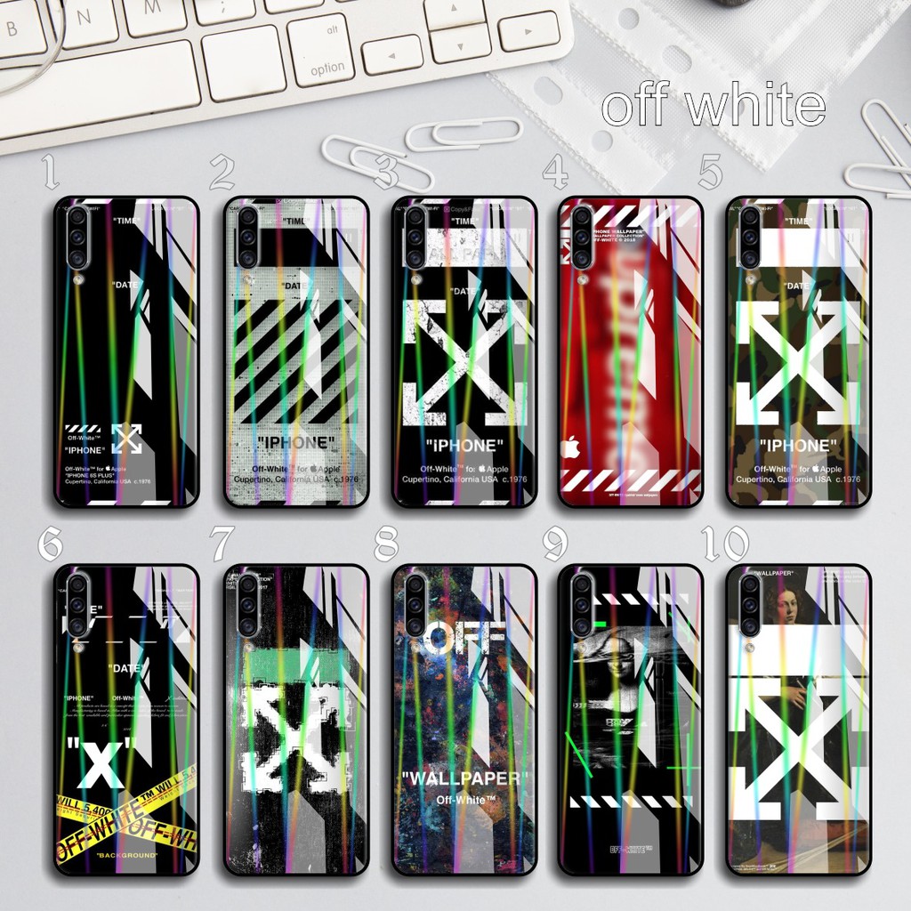 NC CASE CASING TPU BACK CASE GLASS AURORA GAMBAR OFF WHITE SAMSUNG OPPO