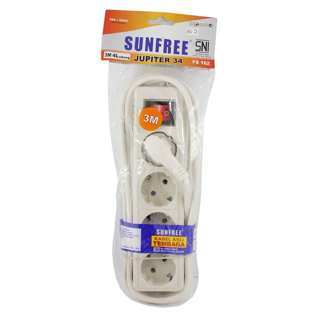 Kabel Jupiter/omi  34 SNI Stop Kontak 3 Meter 4 Lubang