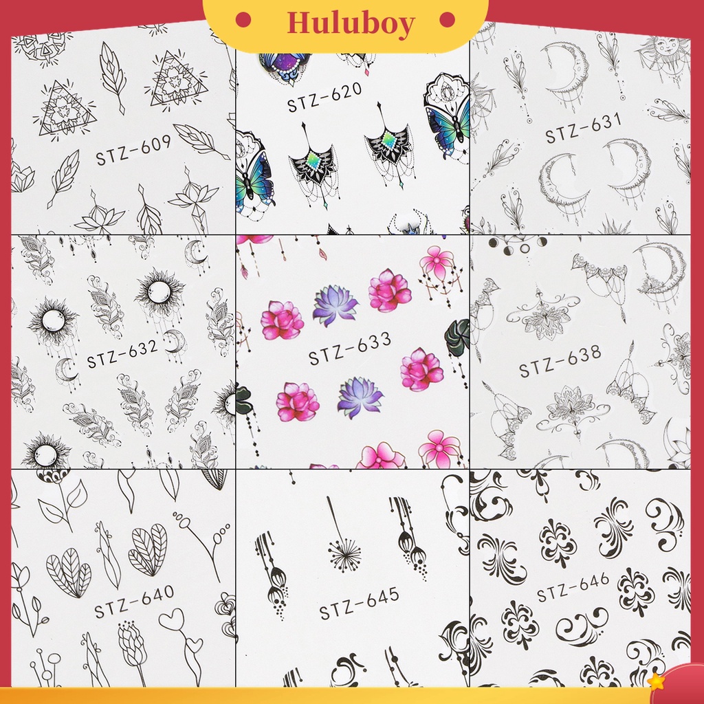 Huluboy Huluboy♡ Stiker Kuku Motif Bunga Warna Hitam Untuk Salon