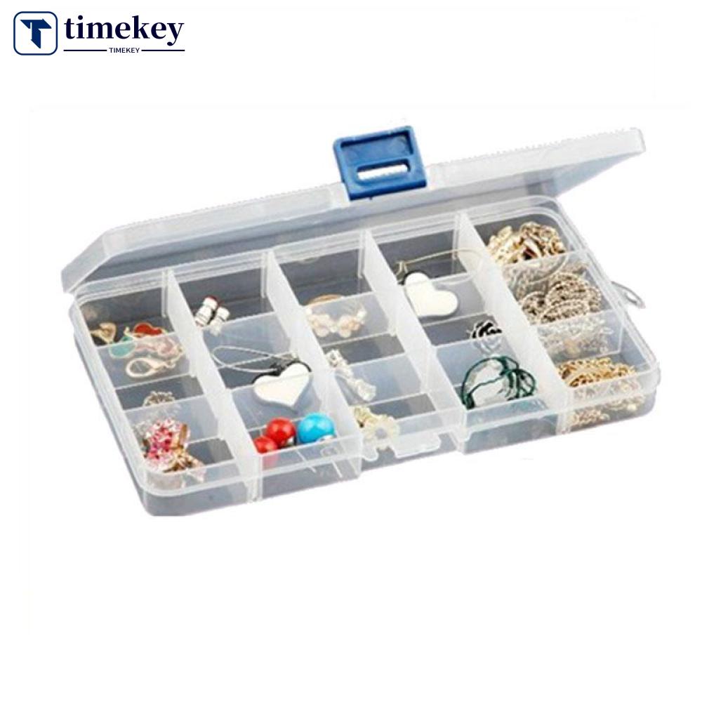 Timekey Kotak Penyimpanan Perhiasananting 15 Kompartemen Adjustable Bahan Plastik V8Y1