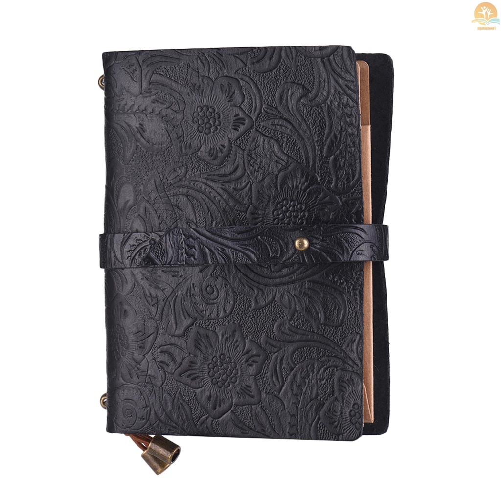 Leather Vintage Embossed Pattern Travel Journal Notebook Lined Blank Grid Paper Diary Refillable Notepad Gift for Men &amp; Women Sketching Writing