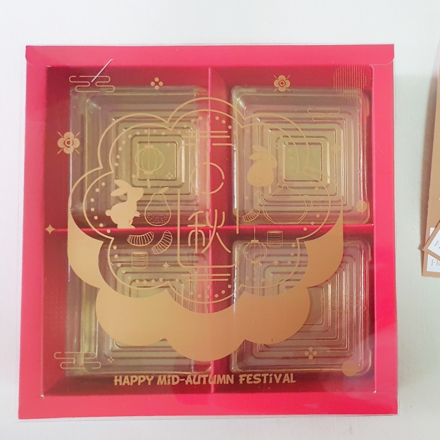 

( 5 Pcs ) Kotak Kue Bulan Mika Merah Sekat 4 Dus Packaging Hampers Mid Autumn Festival Mooncake 100 g