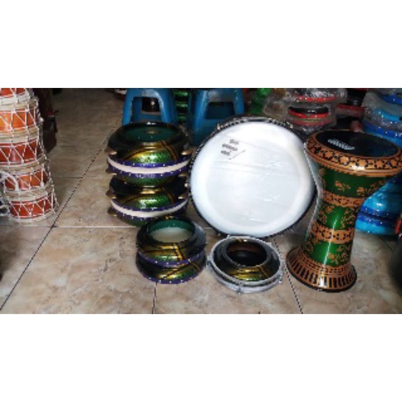 Hadroh Rebana Satu Set Habsyi Polos Warna/ Alat Marawis+ Tas Hadroh Lengkap