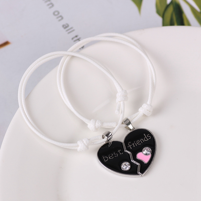 Best Friend Lady Bracelet Girlfriends Bff Heart Pendant Black And White Leather Rope Hand Chain Fashion Jewelry Gift