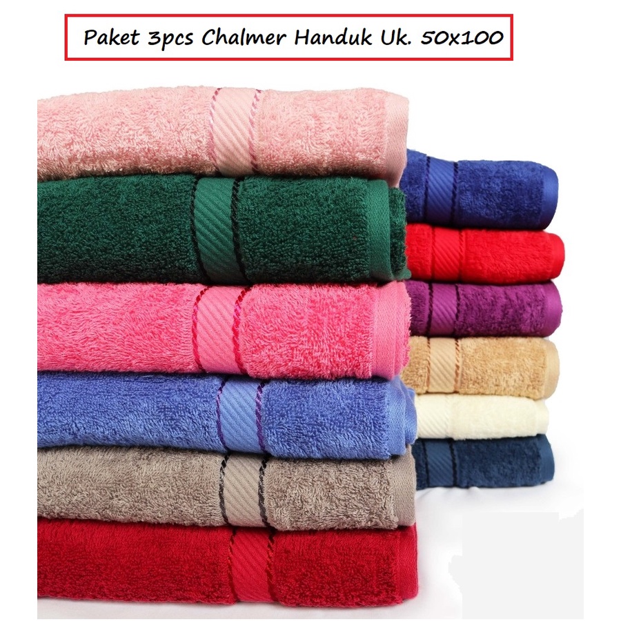 PROMO Paket Chalmer Handuk Mandi Polos Uk. 50x100 Dapat 3Pcs - Random