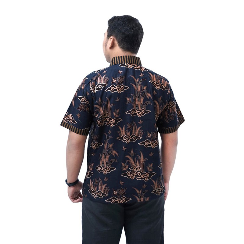 Batik Couple Rumput Mas Navy – Blouse Batik Wanita – Hem / Kemeja Batik Pria - S-M-L-XL-XXL-3L-4L-5L-4