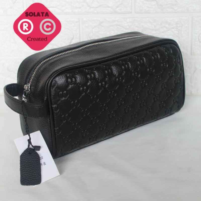 Handbag Pria Wanita Kulit Asli / Pouch Bag Pria Wanita / Clutch Bag Black