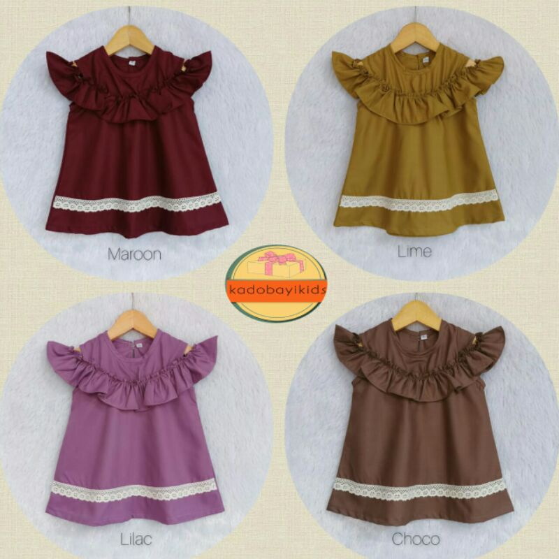baju anak perempuan lucu umur 1 tahun - 2 tahun kerah sabrina adem bahan toyobo / Dress bayi cantik 