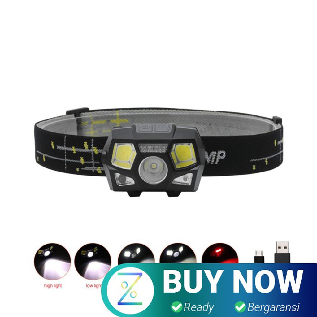 TaffLED Senter LED Kepala Headlamp Flashlight Rechargeable USB + Motio