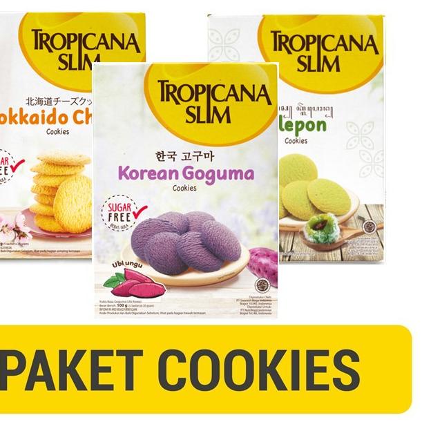 

Harga Terjangkau Paket Cookies 3 Rasa - Tropicana Slim Klepon Cookies, Hokkaido, dan Korean Goguma Cookies+