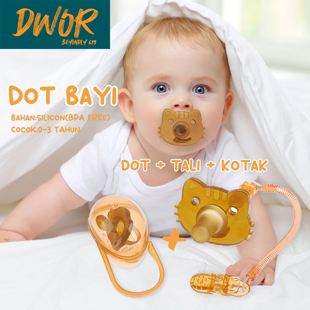 Set Empeng Dot bayi silikon baby pacifier dengan rantai dan Kotak