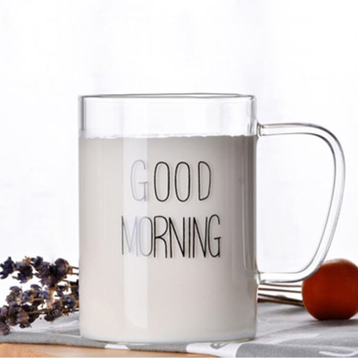 Gelas Cangkir Kopi Glass Coffee Mug Desain Good Morning 400ml - MD19